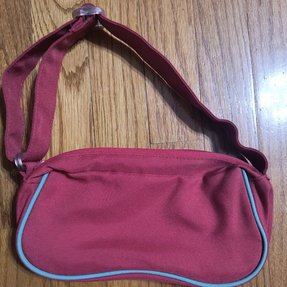 Adidas small mini shoulder bag, 9.5x5x3", pinkish red and aqua/blue color - Picture 7 of 15